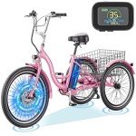 ABORON 24" 26" Electric Tricycles, 36V 10Ah 350W Lithium Battery UL Certified, 7 Speed E-Trike for Adults with Large Capacity Rear Basket (Light Pink, ‎24"/ 7 Speed)
