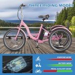 ABORON 24" 26" Electric Tricycles, 36V 10Ah 350W Lithium Battery UL Certified, 7 Speed E-Trike for Adults with Large Capacity Rear Basket (Light Pink, ‎24"/ 7 Speed)