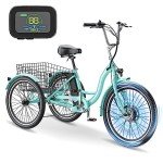 NAIZEA Electric Tricycle Adult Electric Bicycles, 350W 36V Electric Trike, 24" 3 Wheel Electric Bike Ebike E Bicycle with Removable Battery, Motorized Trike with Basket for Women Men