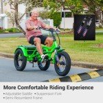 ADDMOTOR ARISETAN Electric Trike for Adults, 750W Rear Motor Electric Tricycle, 85MI 48V 20AH, 380lbs, 20'' M-360 II Semi-Recumbent E-Trike, UL2849 3 Wheel Electric Bike, Green