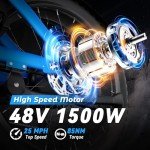 Electric Bike for Adults, 1500W 20" Fat Tire Ebike 48V 20Ah Removable Battery 25MPH 60 Miles Electric Bike Full Suspension Fork for Snow, Mountains, All-Terrain Moped Style Electric Bicycle(Blue)