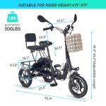 DRNANLIT Electric Tricycle for Adults,3 Wheel Electric Bicycle for Men Women Senior,350W 48V 10.4Ah Ebike Trike with Basket (Black)