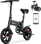 HOVSCO 14" Folding Electric Bike, 30 Miles Range & 20mph Max Speed, 450W (750W Peak) Brushless Motor, LED Display with App Control, Adjustable Seat eBike, Commuter Electric Bike for Adults