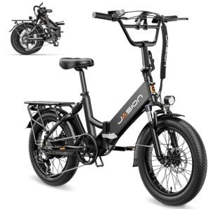 Jasion EB7 ST Foldable Electric Bike, Up to 28MPH Adult Electric Bicycles,1200W Peak Motor E-Bike with 480Wh Battery, Step-Thru Folding Ebikes, 20" Tire, Shock Absorber, Disc Brake