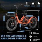 MOONCOOL Electric Tricycle for Adults, 500W/750W 48V Folding Electric Trike Peak Power 1100W, 3 Wheels Electric Bicycle, Aluminum Frame Electric Tricycle with Large Basket and Removable Battery