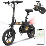 Gyrocopters Rizz Electric Bike for Adults/Teens | UL2849 Safe Folding Ebike | Peak 400W Brushless Motor 14*2 Inch Tire | Speed upto 15.5mph Range upto 34miles Light E-bike SMART ANTI-THEFT GPS TRACKER