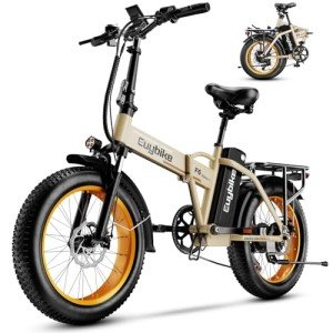 1000W Folding Electric Bike, 48V 20AH Large Removable Battery E Bike, 30+MPH, 80 Miles Max Range, 20" Fat Tire Electric Bike for Adults, Adult Electric Bicycles for Commute Beach Snow,Sandstorm