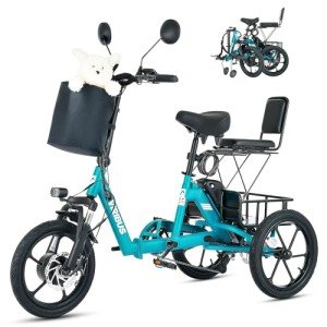 Viribus 2-Seater Folding Electric Tricycle, Teal