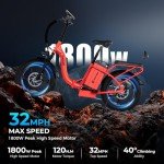 Rattan 1800W Foldable Electric Bike with 33MPH Speed