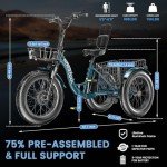 MOONCOOL 20" Electric Tricycle with Removable Battery