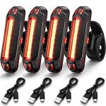 4 Pcs Bike Light USB Rechargeable Bike Tail Light Bicycle Headlight Tail Light Set Ultra Bright Bicycle LED Safety Light Waterproof Cycling Taillight 7 Modes for Road Mountain Night Riding(Red)