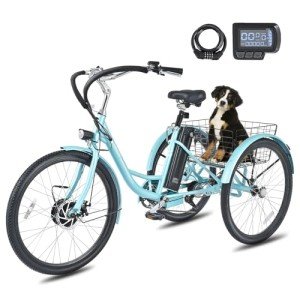 Viribus Electric Tricycle for Adults, 350W Electric Trike 7 Speed with UL 36V 13Ah Battery, Three Wheel Electric Bikes for Adults with Dual Chains, E Trikes for Women Men Seniors, 330 lb. Mint 26 in