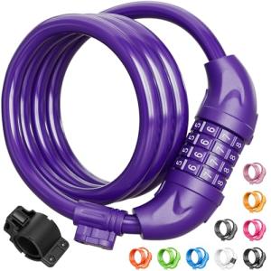 Titanker 4ft Resettable Bike Cable Lock (Purple)