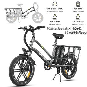 1500W Dual-Battery Cargo E-Bike with Fat Tires