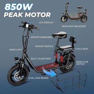 850W Folding Electric Bike with Seat and Basket