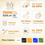 Aipas 20'' Folding Electric Bike 750W 62 Miles