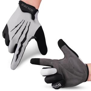 Gray Full Finger Touchscreen Cycling Gloves