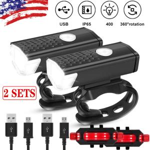 USB Rechargeable LED Bicycle Headlight and Taillight Set