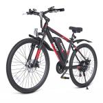 QNUT 350W Full Aluminum Electric Bike for Adults & Teens, 21-Speed 26" Commuter E-Bike with Dual Disc Brakes, 40-Mile Range, Mountain Bike for Men/Women (Black-Red)