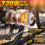 720W Electric Bike for Adults - 25mph, 50 Miles