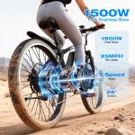 1500W Electric Bike 25 MPH 26" Tire 7 Speed