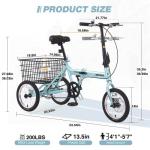 Adult Folding Tricycle with Basket, 14-Inch Wheels