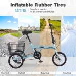 Adult Folding Tricycle with Basket, 14-Inch Wheels
