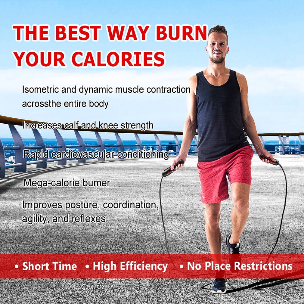 Red Adjustable Jump Rope for Fitness - 10ft