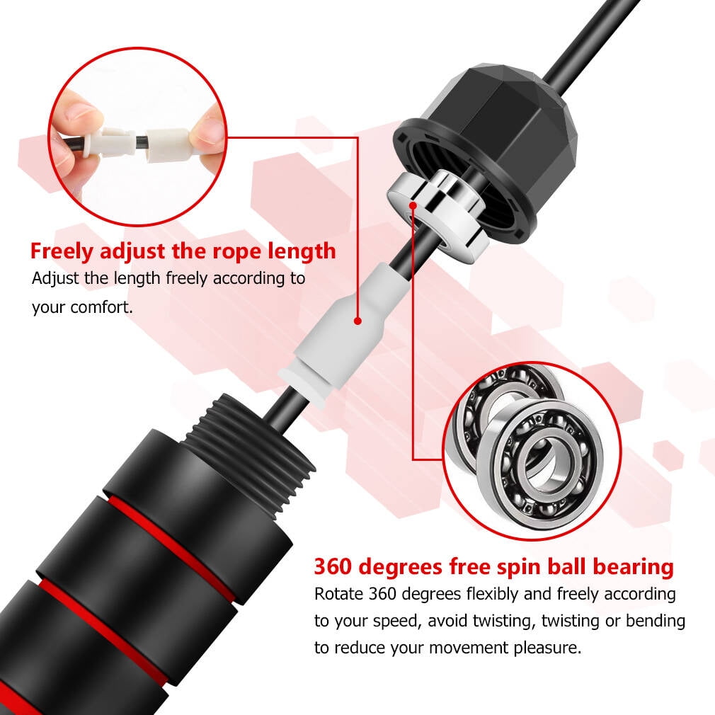 Red Adjustable Jump Rope for Fitness - 10ft