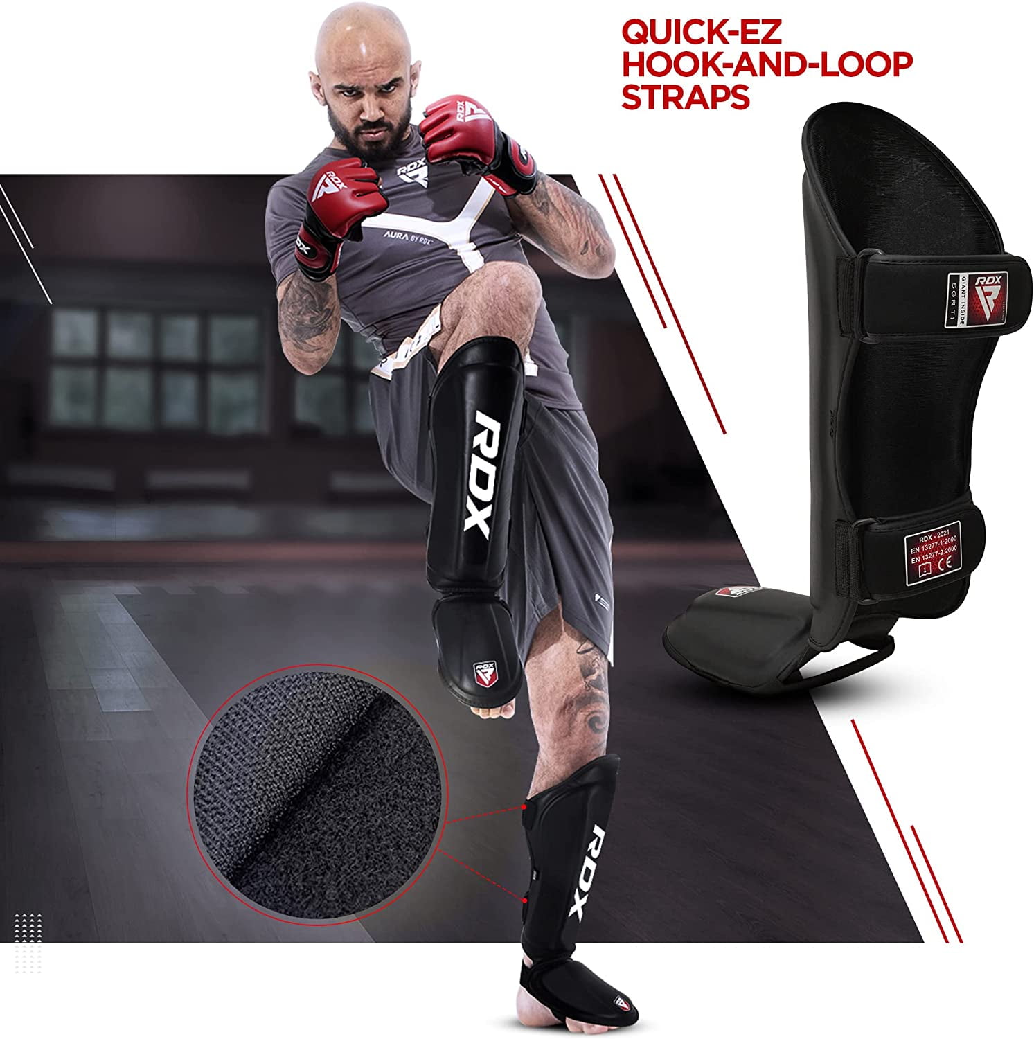 RDX Kickboxing Shin Guards: Premium Leather, Black
