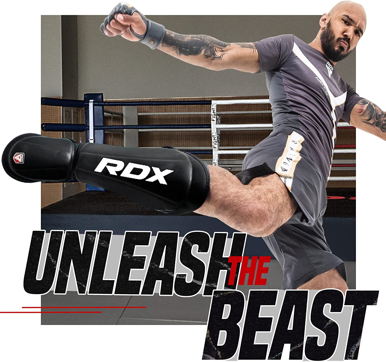 RDX Kickboxing Shin Guards: Premium Leather, Black