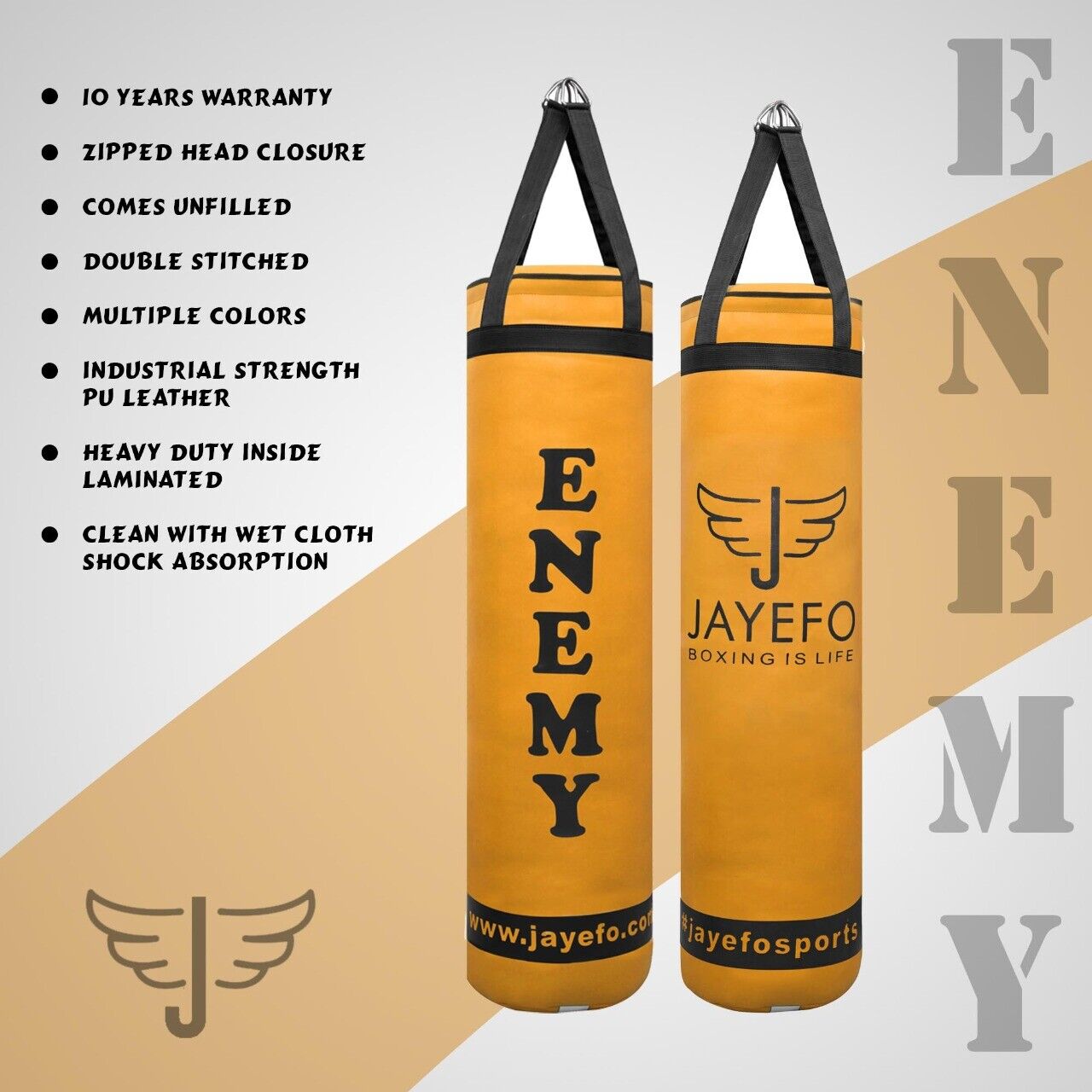 Jayefo Enemy Punching Bag - Heavy, for Boxing, Muay Thai, MMA