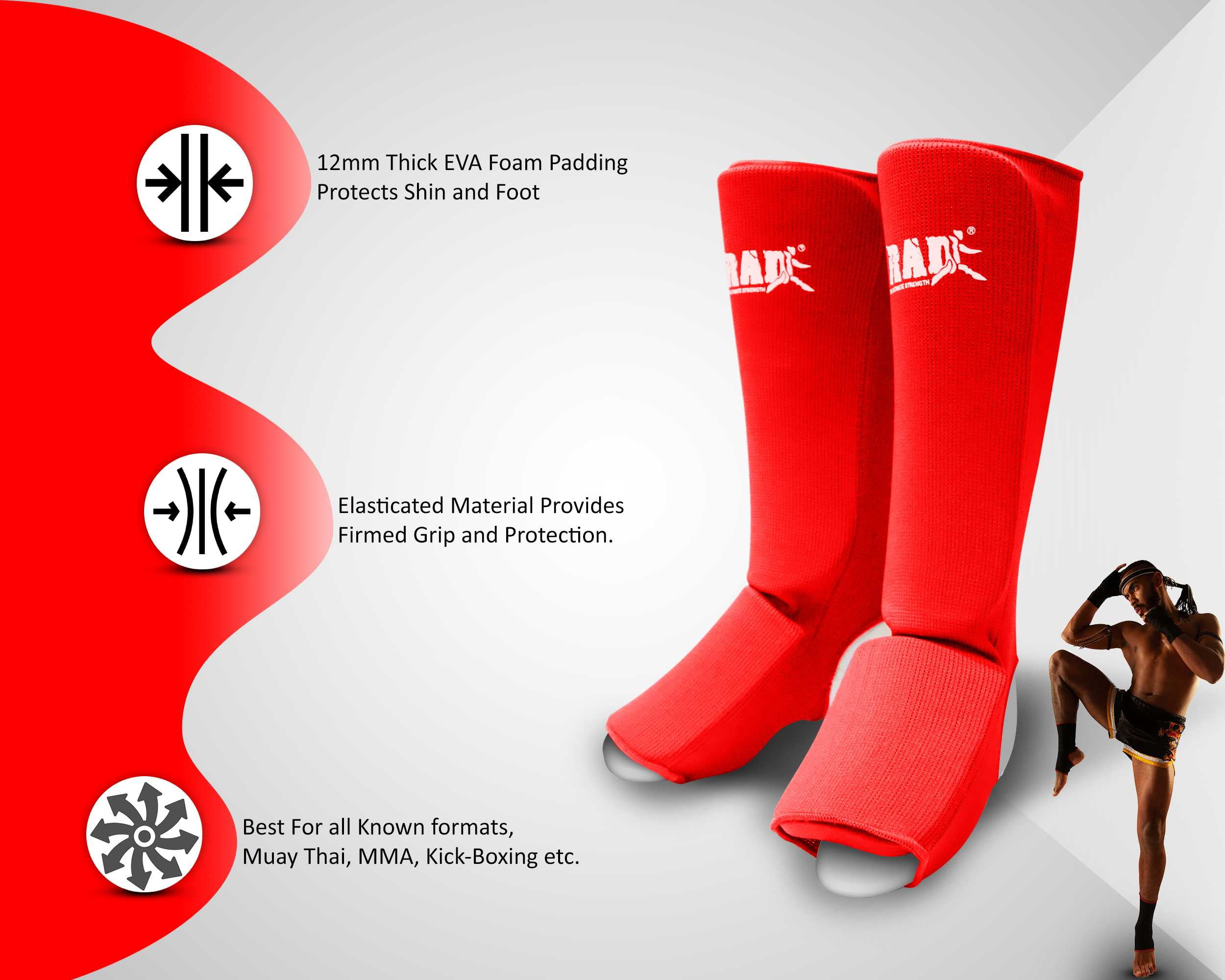 RAD MMA Shin Instep Foam Pad, Elastic Cloth (Blue)