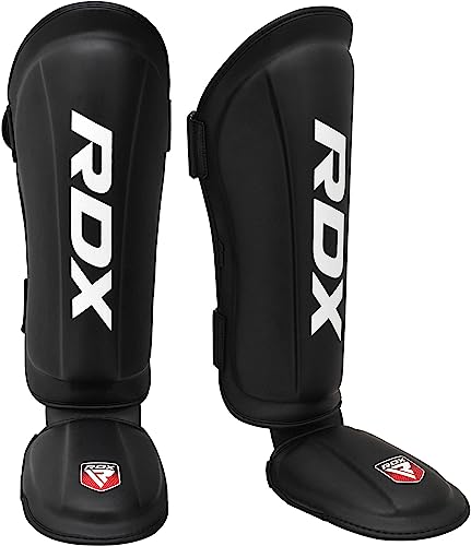 RDX Kickboxing Shin Guards, Premium Leather, Black