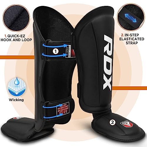 RDX Kickboxing Shin Guards, Premium Leather, Black