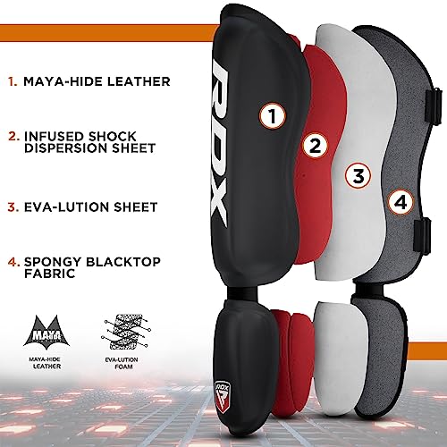 RDX Kickboxing Shin Guards, Premium Leather, Black