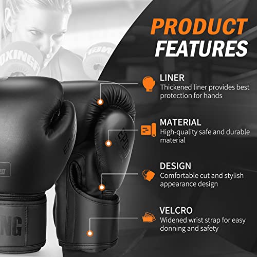 Unisex Black Boxing Gloves for MMA, Muay Thai