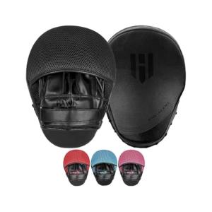 All-Black Leather Punching Mitts for Boxing & Martial Arts