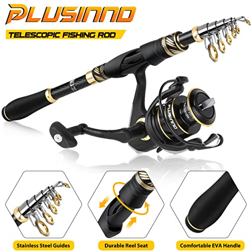 PLUSINNO Fishing Combo: Telescopic Rod with Spinning Reel
