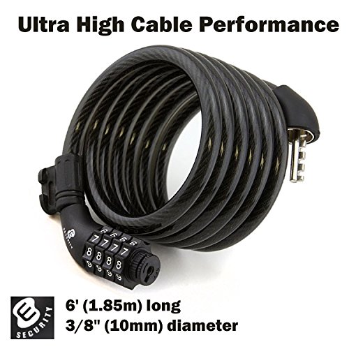 Resettable bike cable lock, 6ft x 3/8in, black