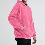Men's Oversized Vintage Cotton Hoodie in Pink/Red