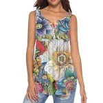 Showy Floral V-Neck Sleeveless Summer Tops