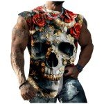 Men's Skull Floral Print Quick-Dry Tank Top