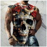 Men's Skull Floral Print Quick-Dry Tank Top