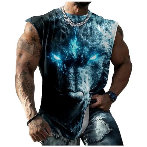Blue Wolf Head Graphic Tank Top for Men