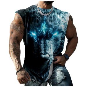 Blue Wolf Head Graphic Tank Top for Men