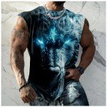 Blue Wolf Head Graphic Tank Top for Men