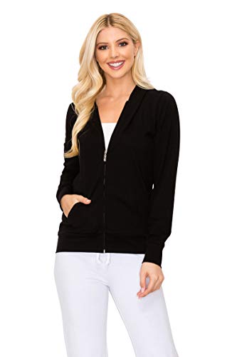 Black Women's Full Zip Hoodie Jacket, XXL