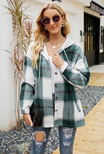 YOCUR Plaid Hooded Flannel Coat - Green