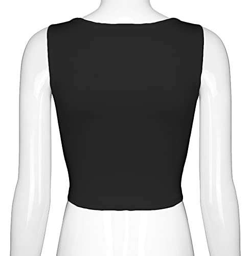 Remidoo Showy Lace Up Ribbed Crop Tank - Black